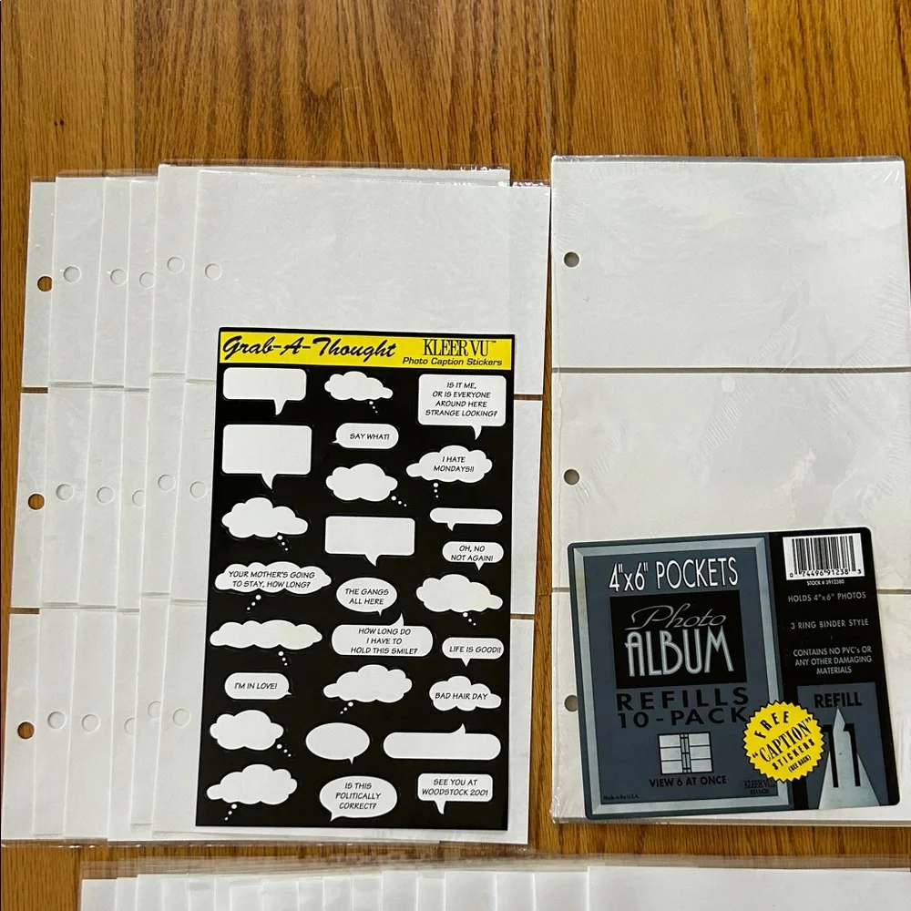 White 4x6 Photo Album Refill Pockets;Total-33 pages-(17 hold 2 photos;16 hold 3)